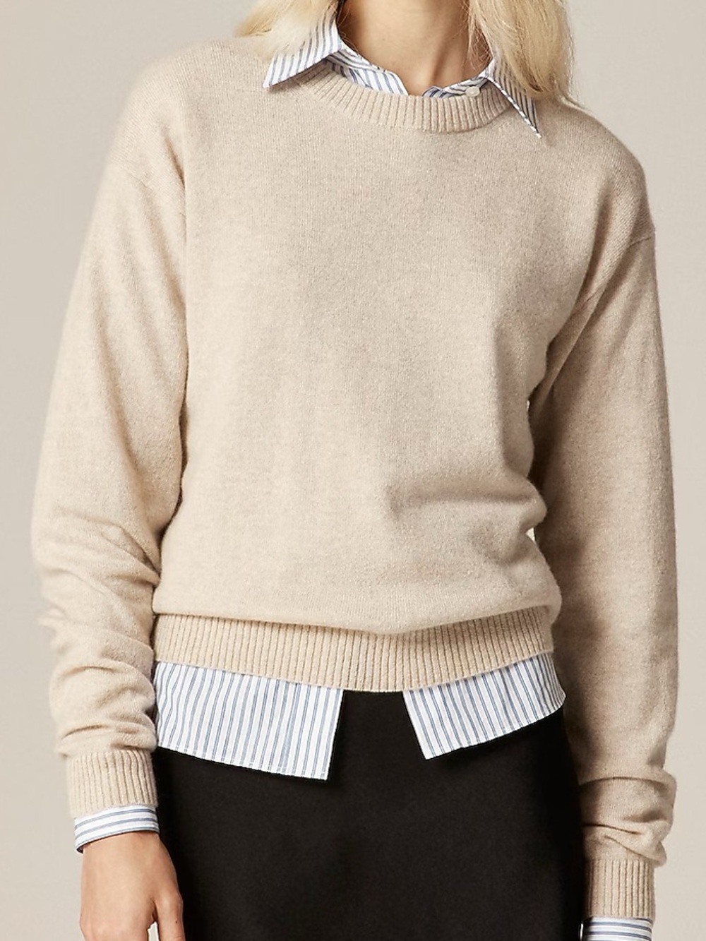 NWT J. CREW Perfect Cashmere Crewneck Sweater Heather Linen Medium 100% Cashmere